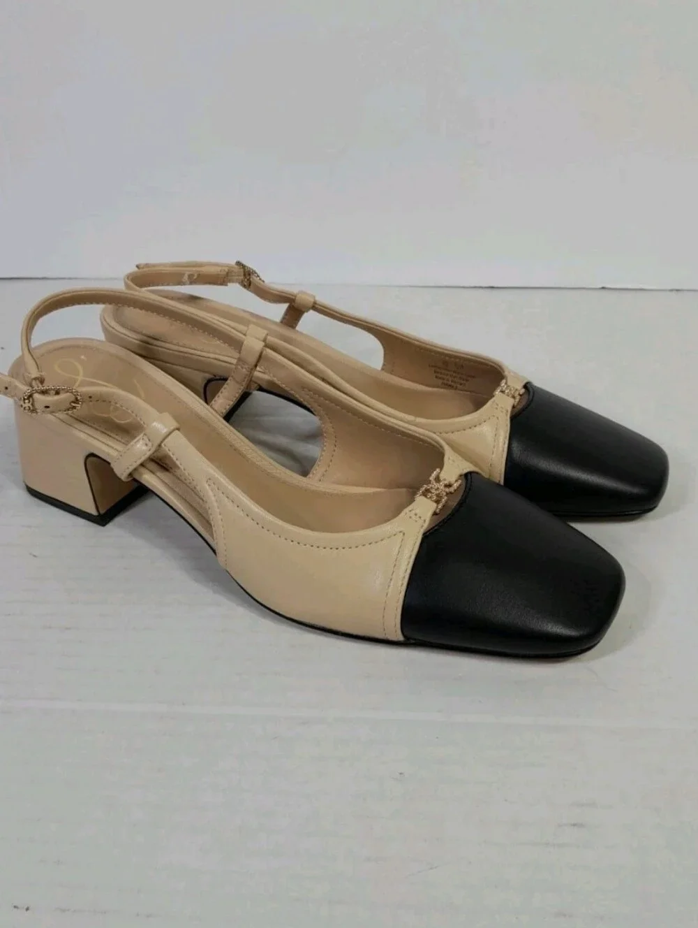 Sam Edelman Kara 2 Slingback Heels Beige Black Women Sz 7 Square Toe - Picture 4 of 8